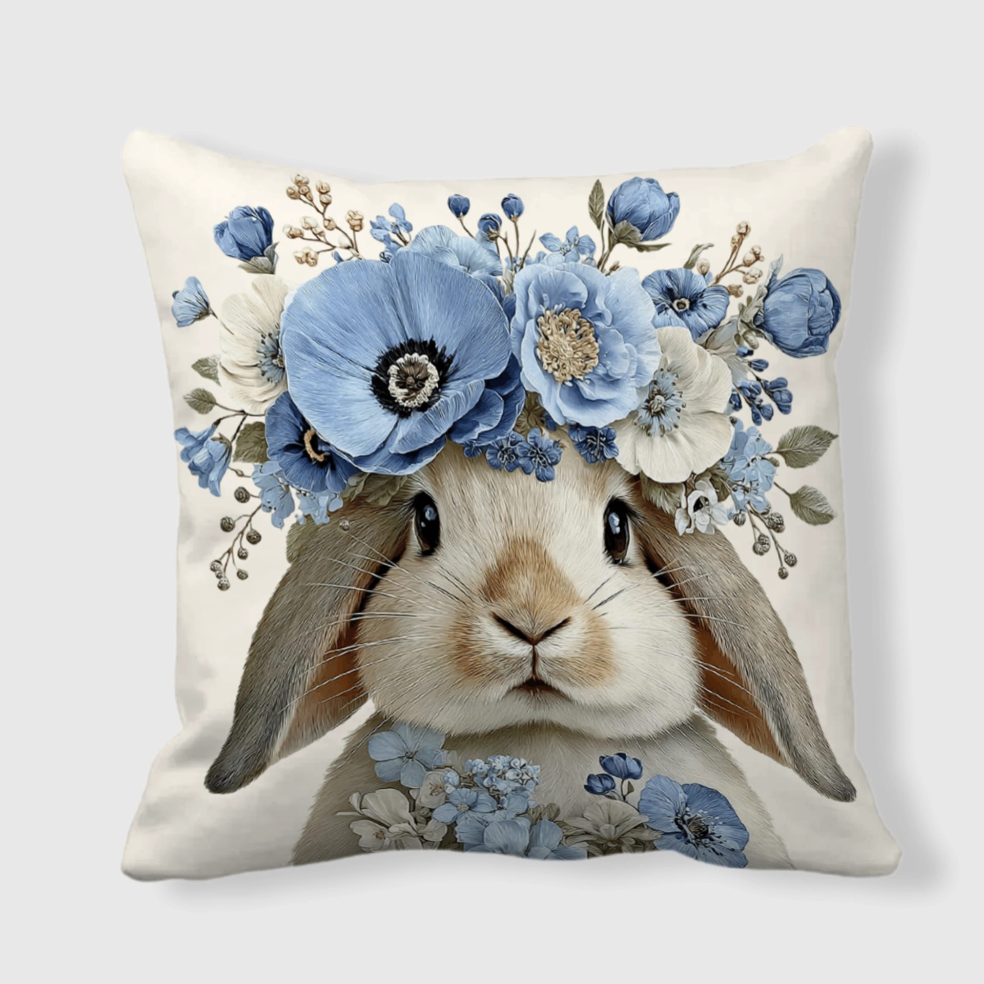 Floral Bunny Throw Pillow for Pet Lovers Home Decor