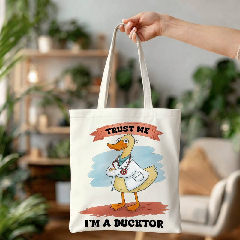Funny Ducktor Pun Tote Bag for Med Workers Gift Daily Use