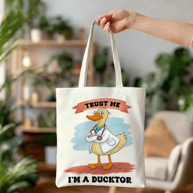 Funny Ducktor Pun Tote Bag for Med Workers Gift Daily Use