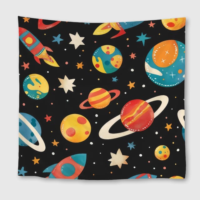 Vintage Space Planet Rocket Towel for Kids Daily Use Gift