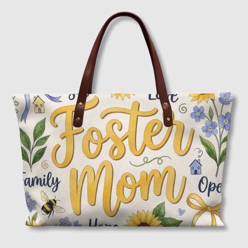 Floral Foster Mom PU Leather Tote Bag for Mother's Day Gift