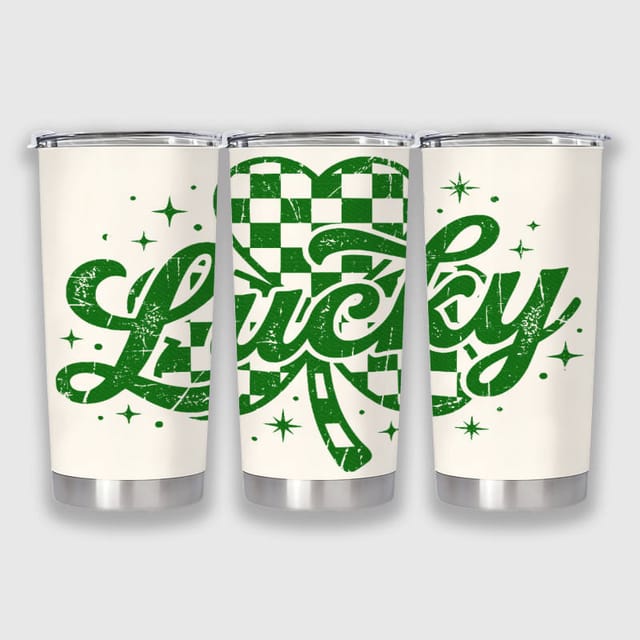 Lucky Checkered Heart 20oz Insulated Tumbler for St. Patrick's Gift