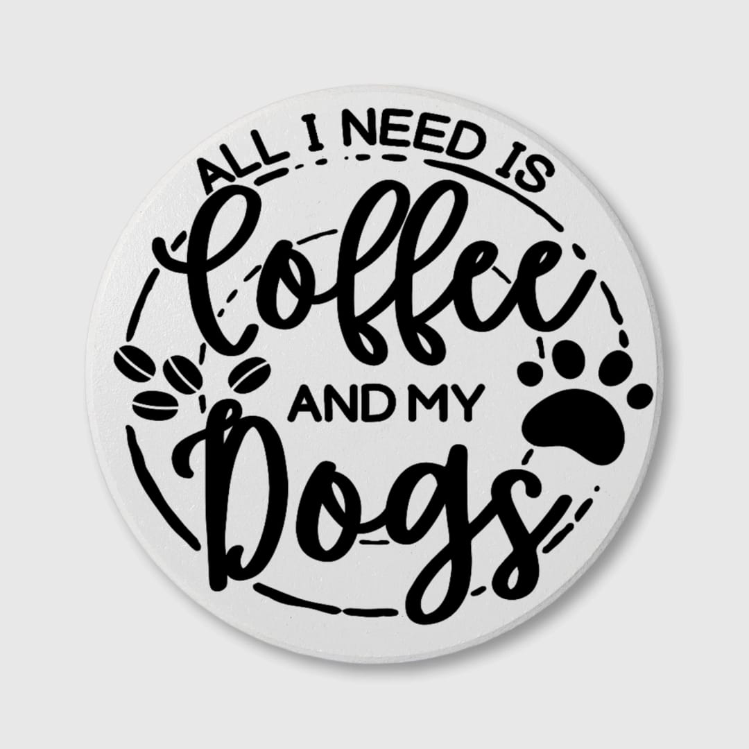Coffee and Dogs Quote Round Ceramic Coaster for Pet Lovers - 1