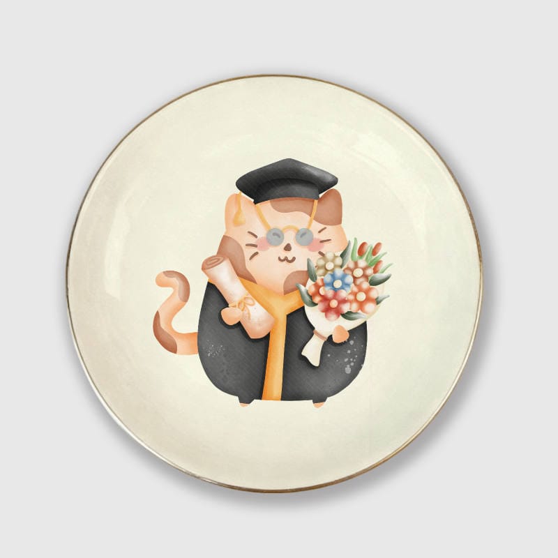 Graduation Cat Ceramic Trinket Dish for Pet Lover Graduation Gift