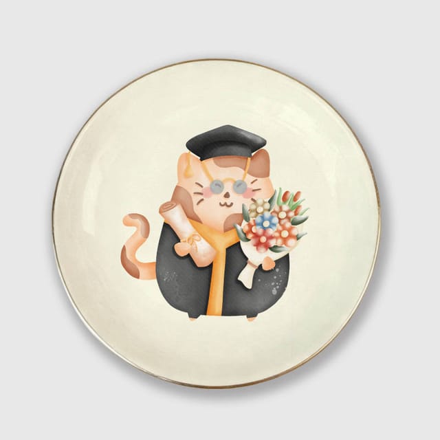 Graduation Cat Ceramic Trinket Dish for Pet Lover Graduation Gift
