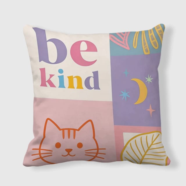 Be Kind Cat Pastel Throw Pillow for Cat Lovers Decor