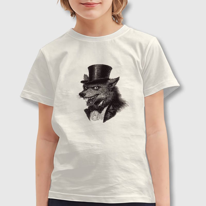 Vintage Gentleman Wolf Kids T-Shirt for Boys Girls Halloween Gift