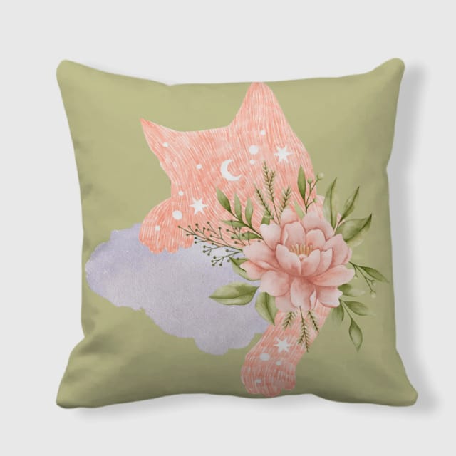 Watercolor Floral Cat Throw Pillow for Cat Lovers Home Decor