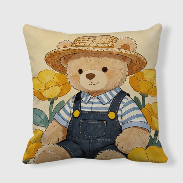 Cute Floral Teddy Bear Throw Pillow for Home Decor Gift