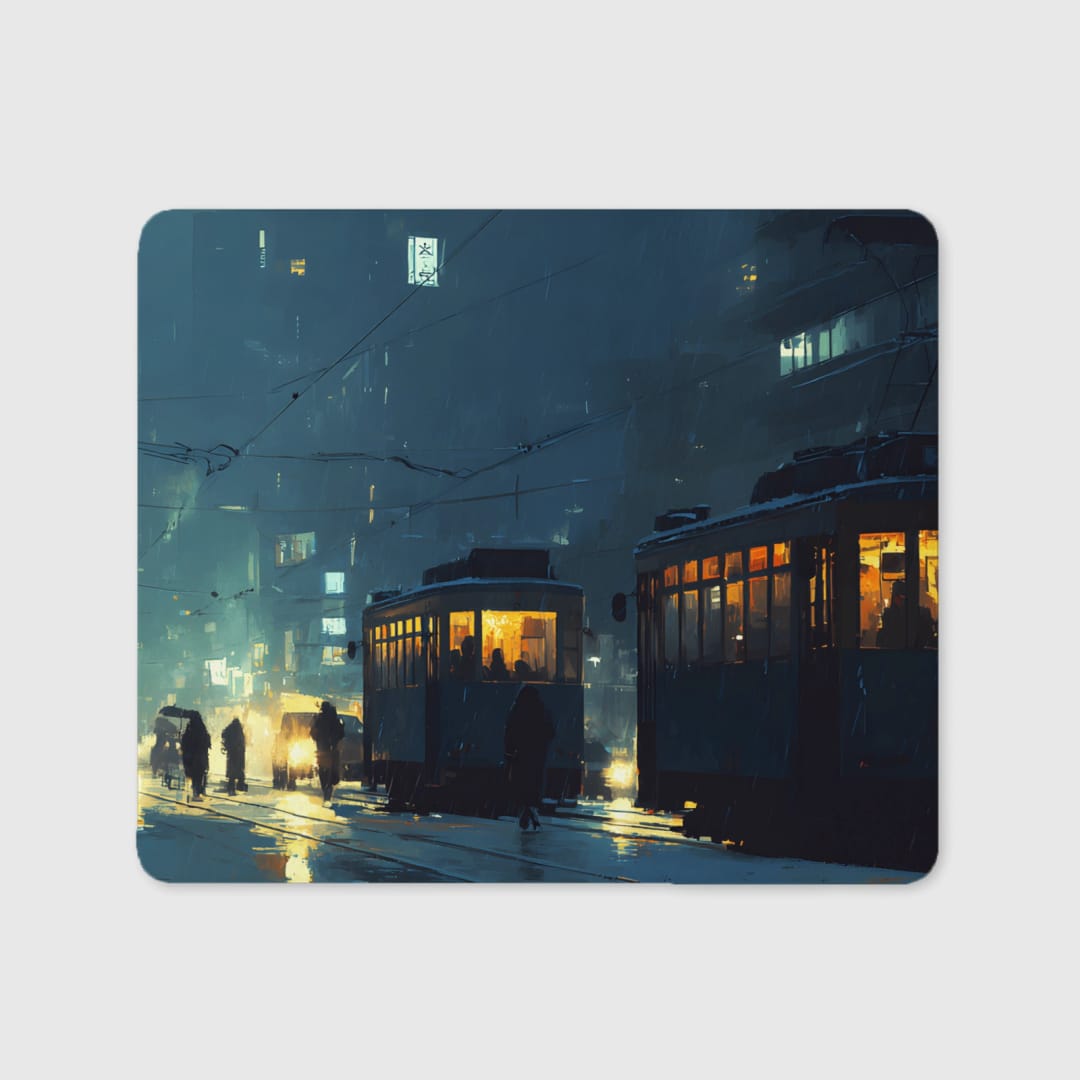 Vintage Rainy Tram Mouse Pad for Office Gaming Use - 1