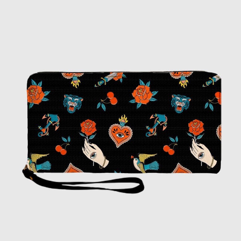 Retro Tattoo Print Zip Around Wallet for Tattoo Lovers Gift