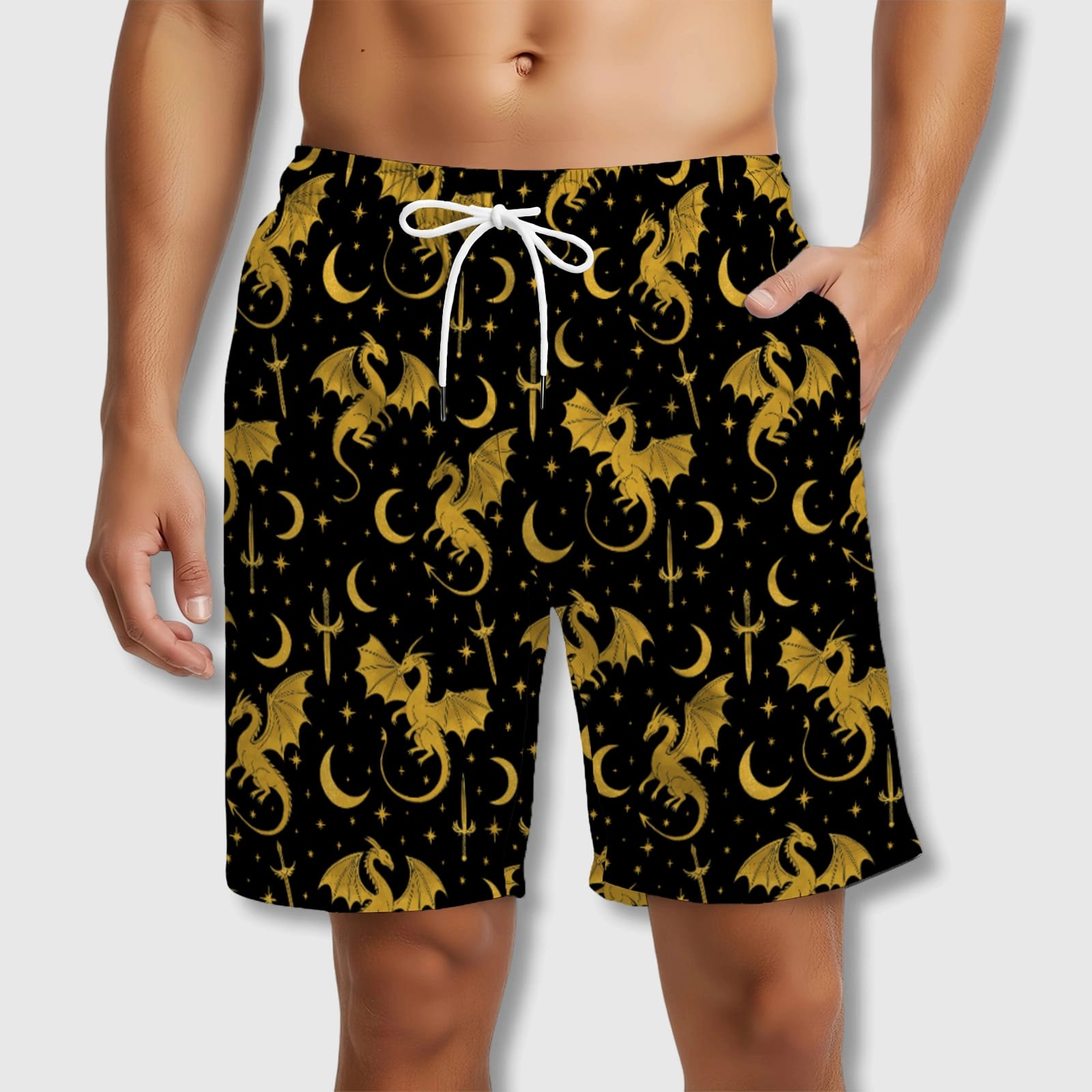 Gold Dragon Celestial Men's Beach Swim Trunks for Summer Gifts
