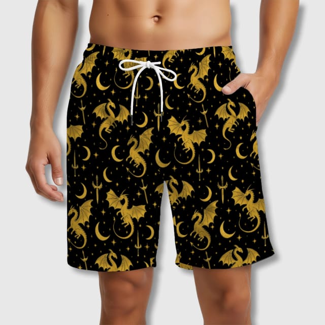 Gold Dragon Celestial Men's Beach Swim Trunks for Summer Gifts