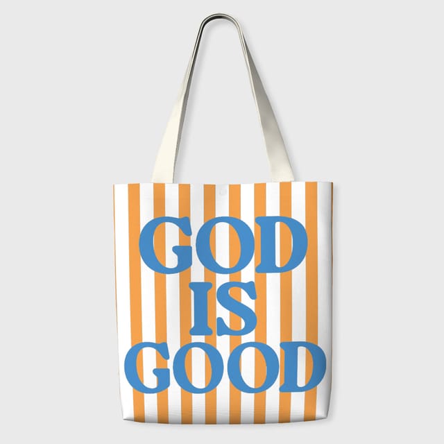 Striped God is Good Quote Tote Bag for Christian Daily Use