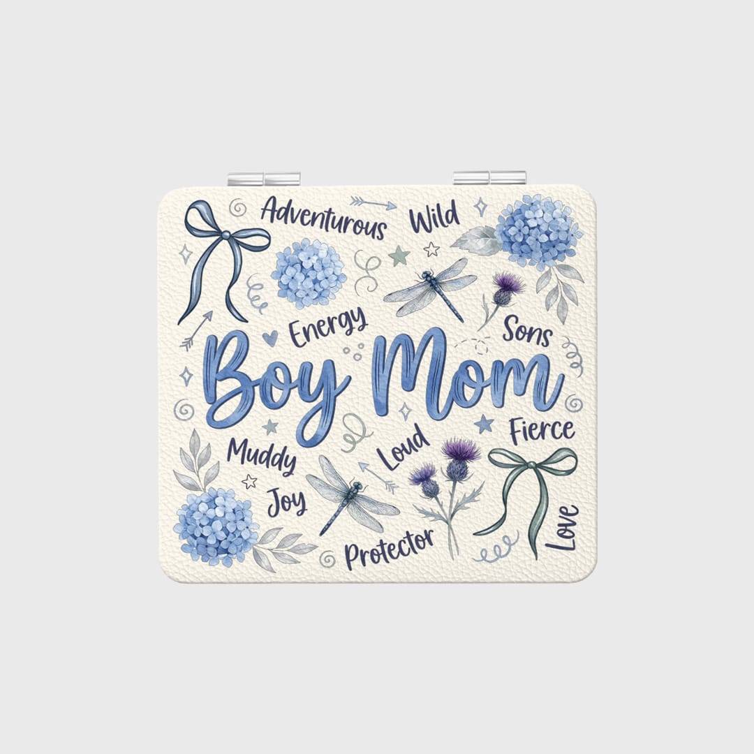 Blue Floral Boy Mom Pocket Mirror for Mom Mother's Day Gift - 1