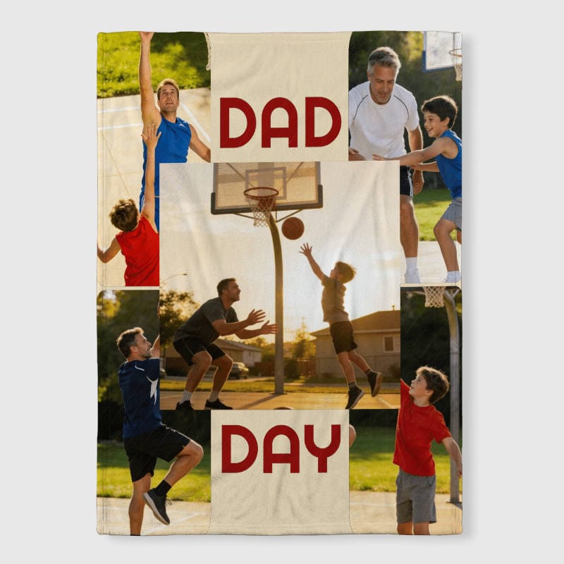 Custom Basketball Collage Fleece Blanket for Dad Father's Day Gift