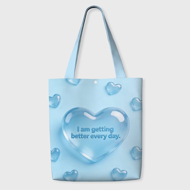 3D Blue Heart Positive Quote Tote Bag for Women Daily Use