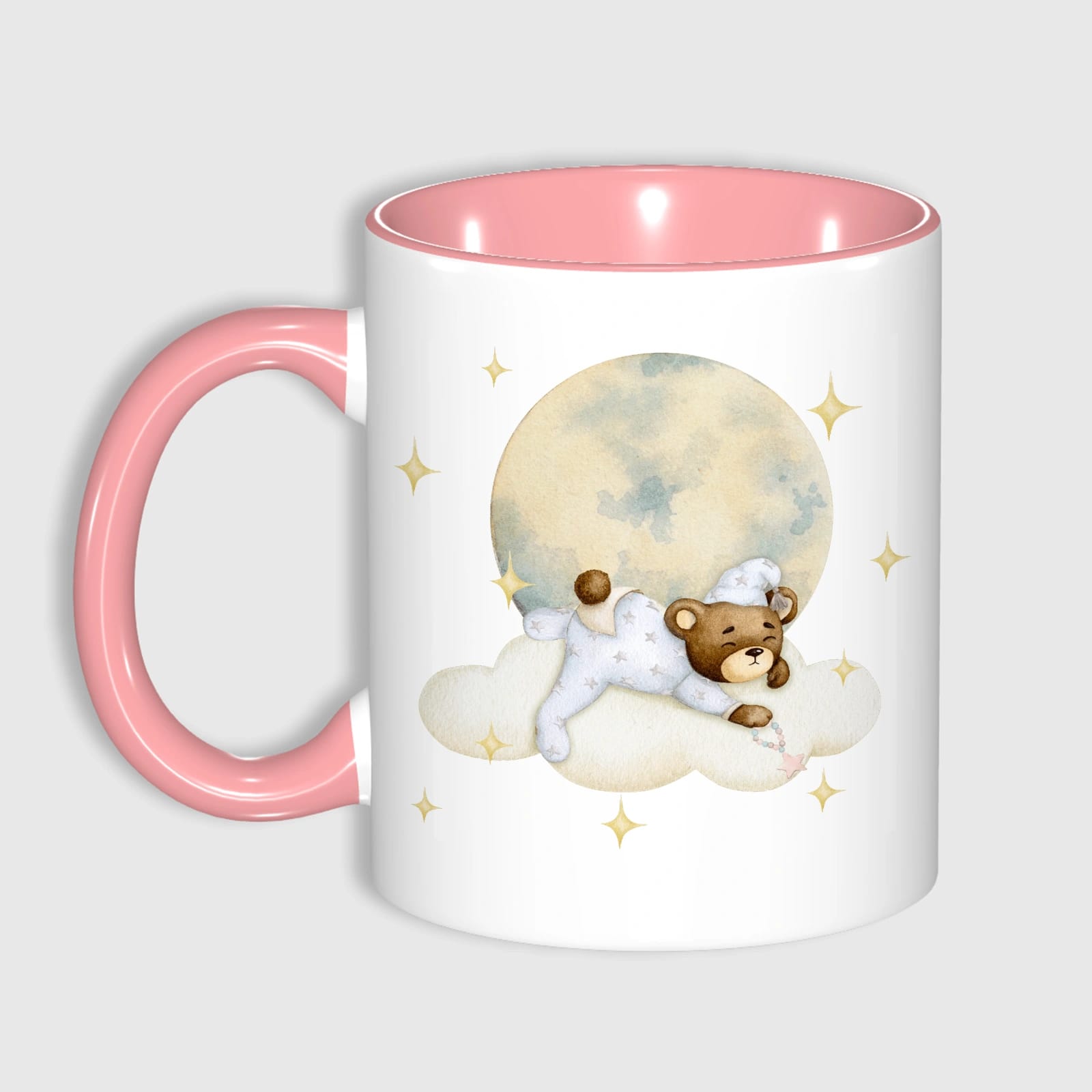 Sleepy Teddy Bear Pink Ceramic Coffee Mug for Birthday Gifts