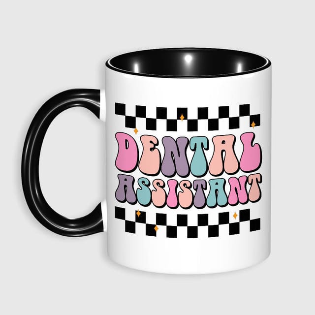 Groovy Checkered Dental Assistant Mug for Appreciation Gift
