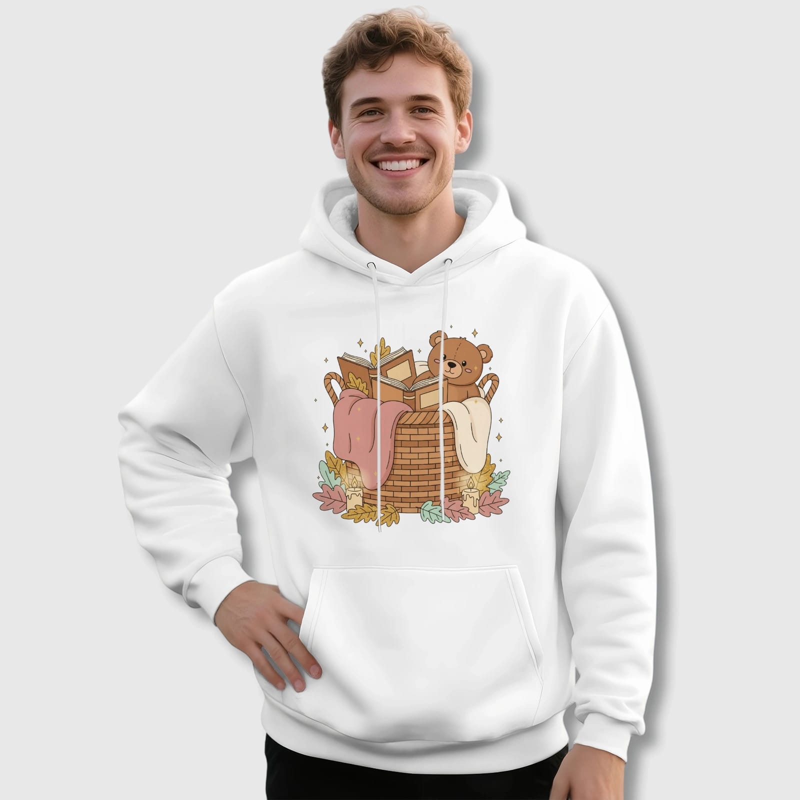 Cozy Teddy Bear Reading Pullover Hoodie for Book Lovers