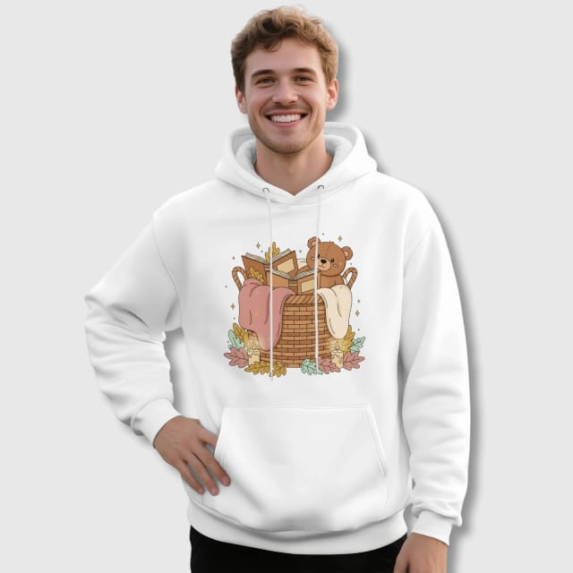Cozy Teddy Bear Reading Pullover Hoodie for Book Lovers