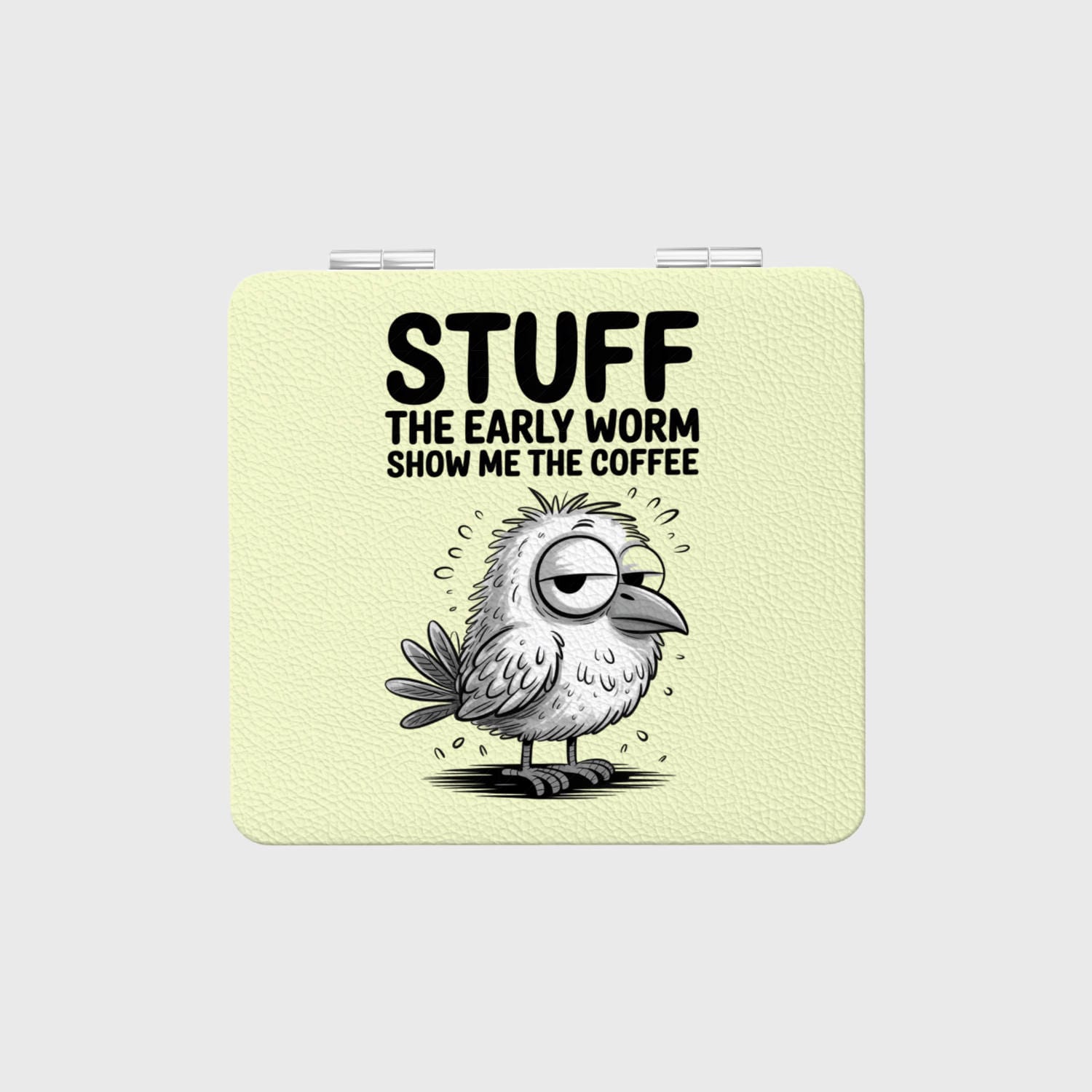 Funny Sleepy Bird Pocket Makeup Mirror for Coffee Lovers