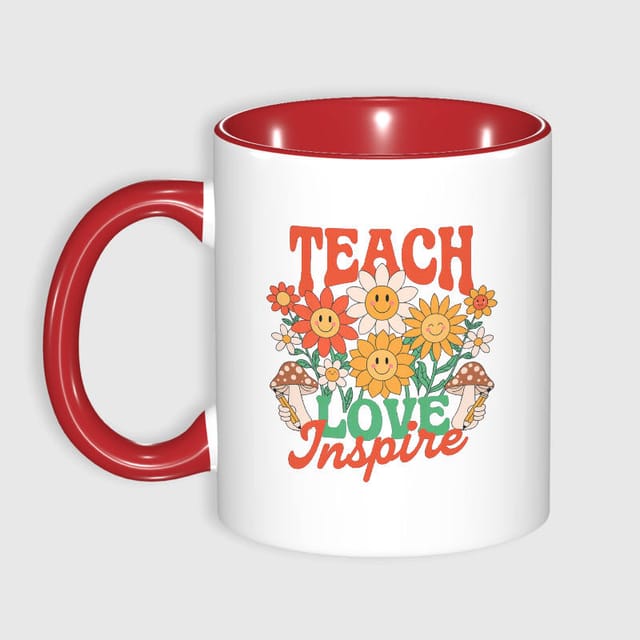 Retro Floral Teach Love Inspire Mug for Teacher Appreciation Gift