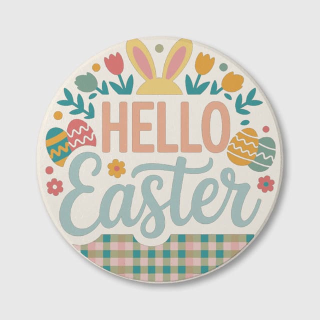 Hello Easter Pastel Ceramic Coaster for Easter Home Decor