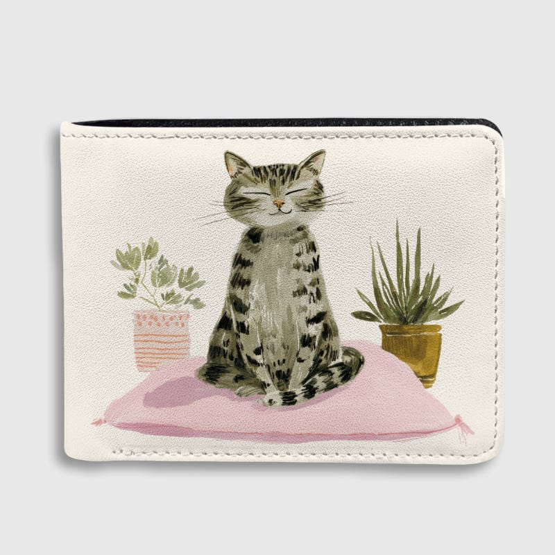 Cute Cozy Meditation Cat Bifold Wallet for Cat Lovers Birthday and Holiday Gifts