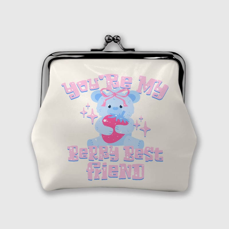 Cute Blue Berry Bear Kiss Lock Coin Purse, Best Friend Birthday Gift for Women