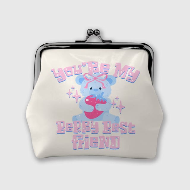 Cute Blue Berry Bear Kiss Lock Coin Purse, Best Friend Birthday Gift for Women
