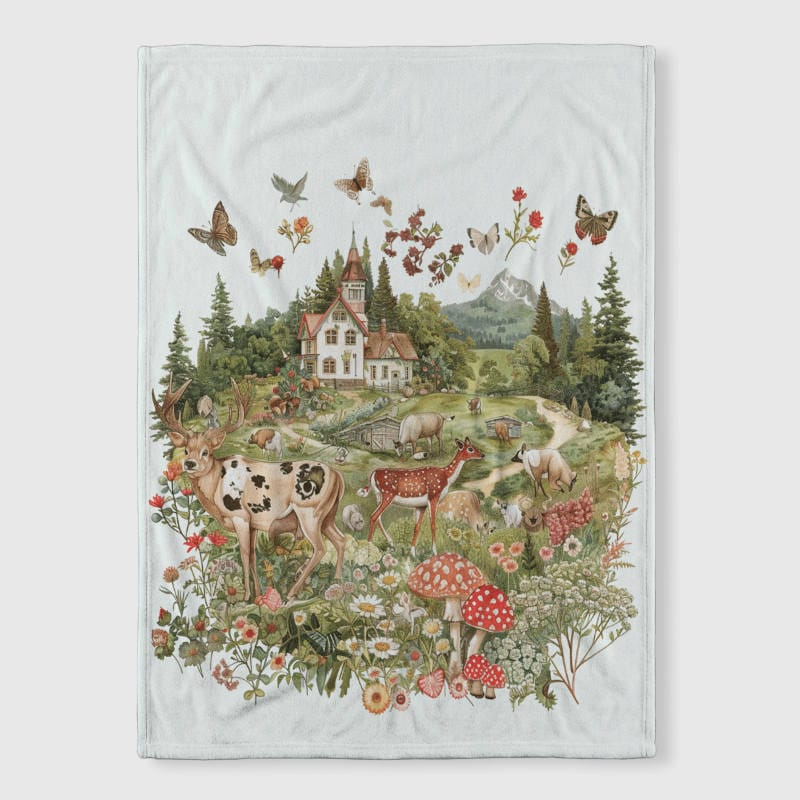 Cottagecore Forest Deer Fleece Blanket for Nature Lovers Gift