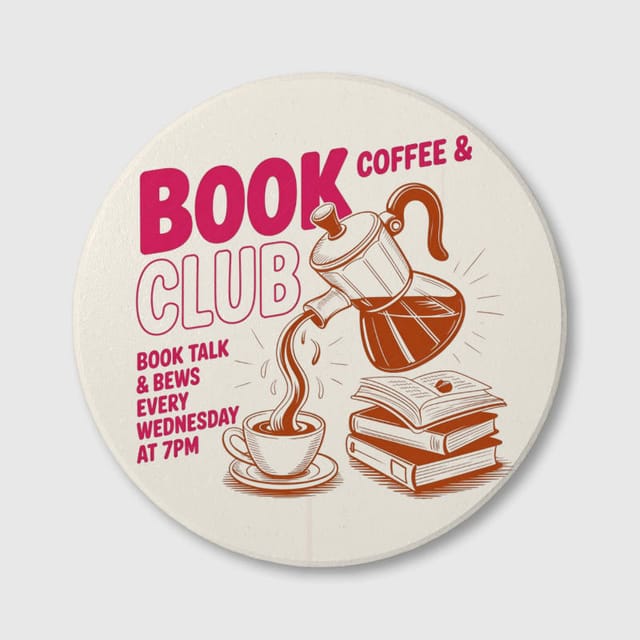 Book & Coffee Club Print Ceramic Coaster for Book Lovers Gift