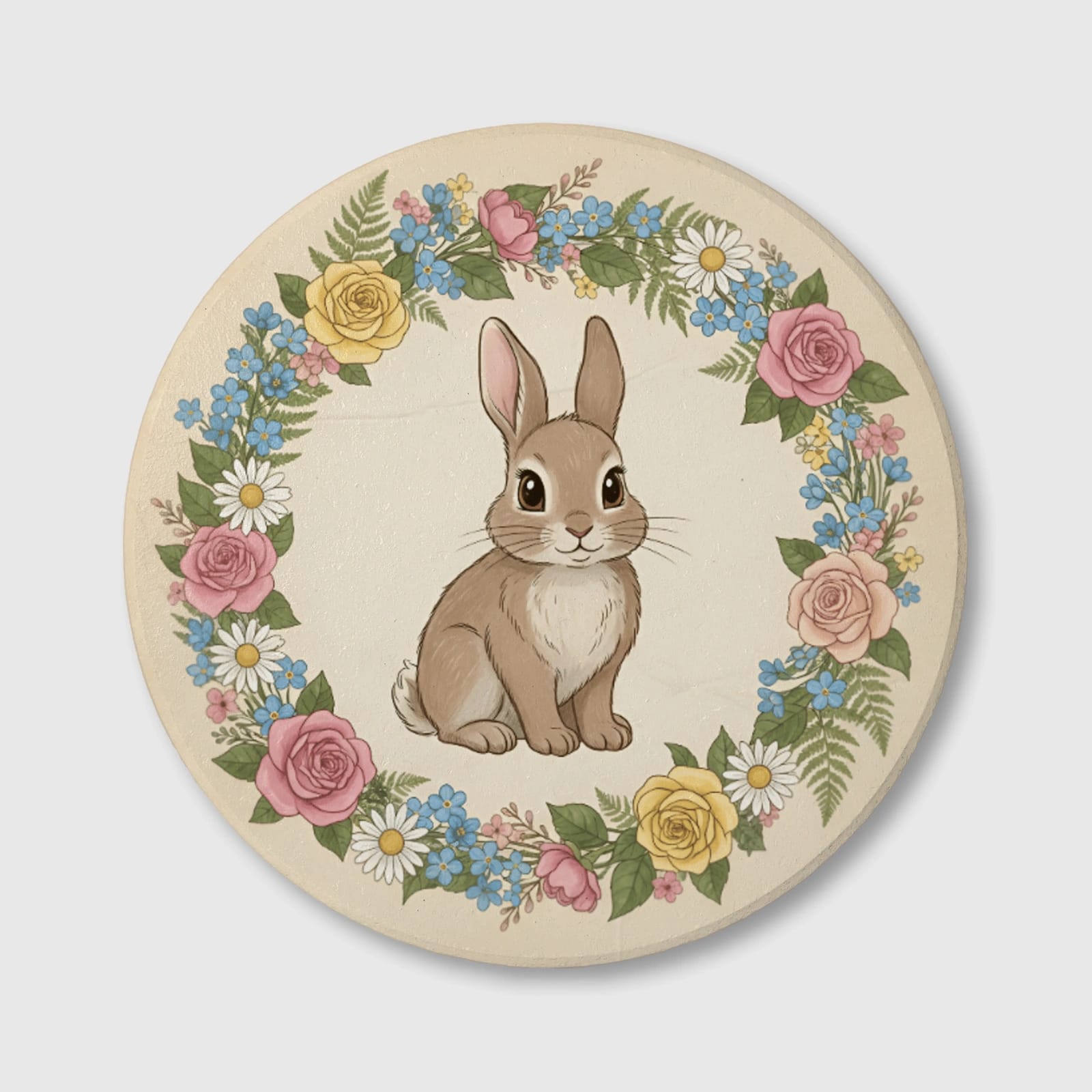 Floral Bunny Ceramic Coaster for Rabbit Lovers Easter Gift