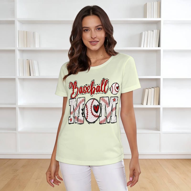 Baseball Mom Graphic Crewneck Tee for Women Game Day Gifts