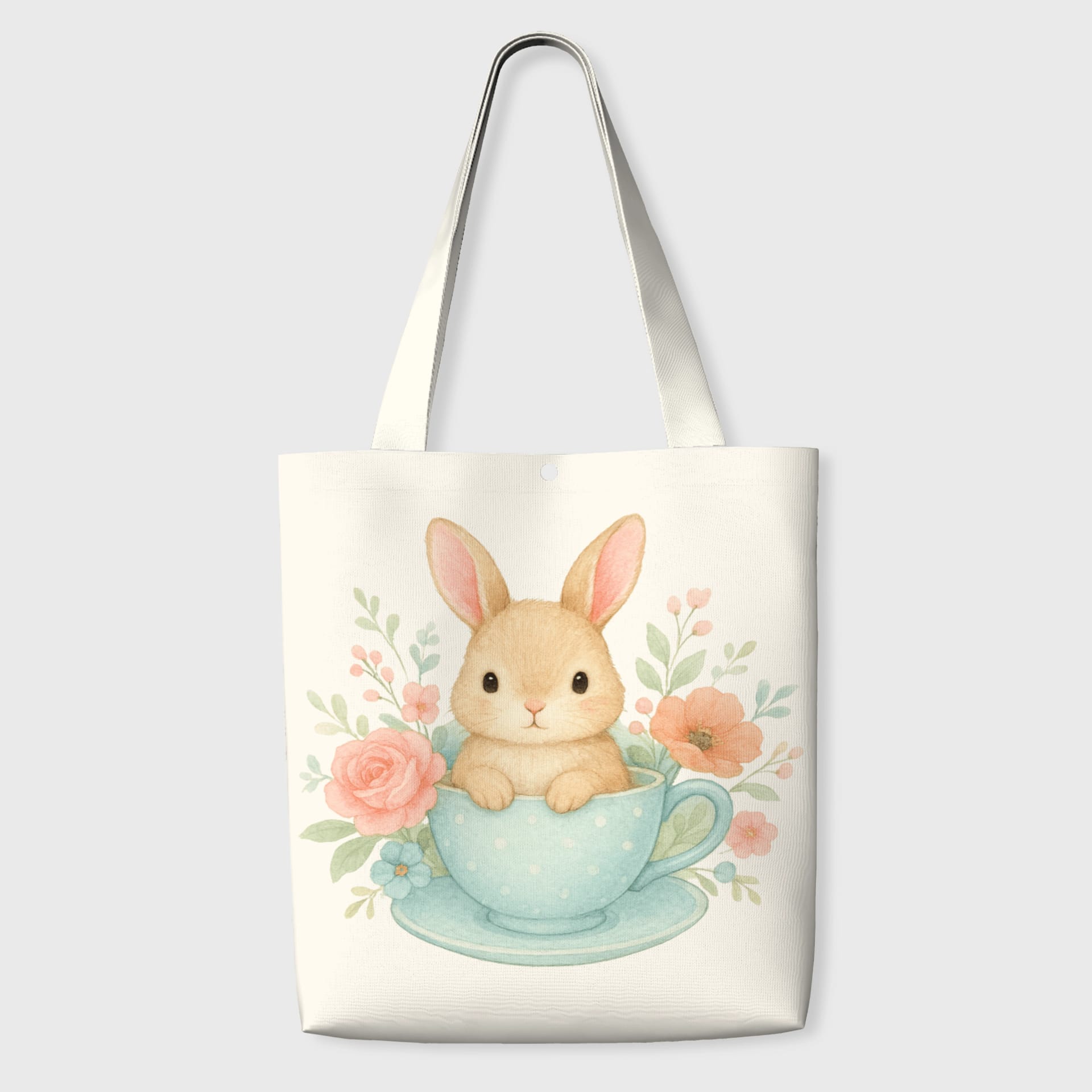 Floral Teacup Bunny Tote Bag for Animal Lovers