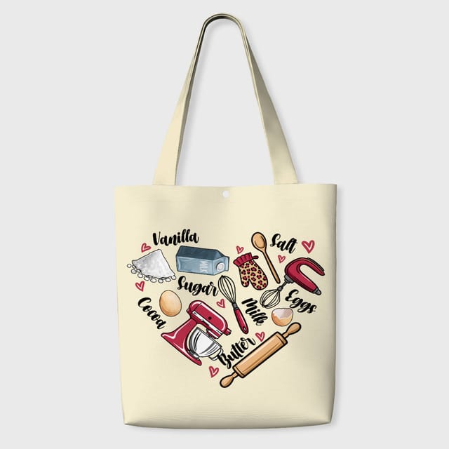 Baking Heart Print Tote Bag for Baking Lovers Daily Use & Gift