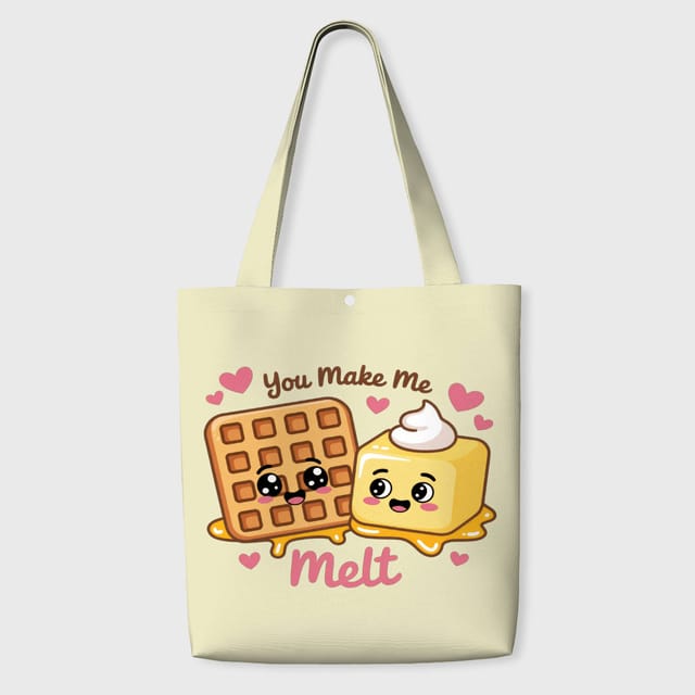 Cute Waffle Butter Pun Tote Bag for Couples Valentine Gift