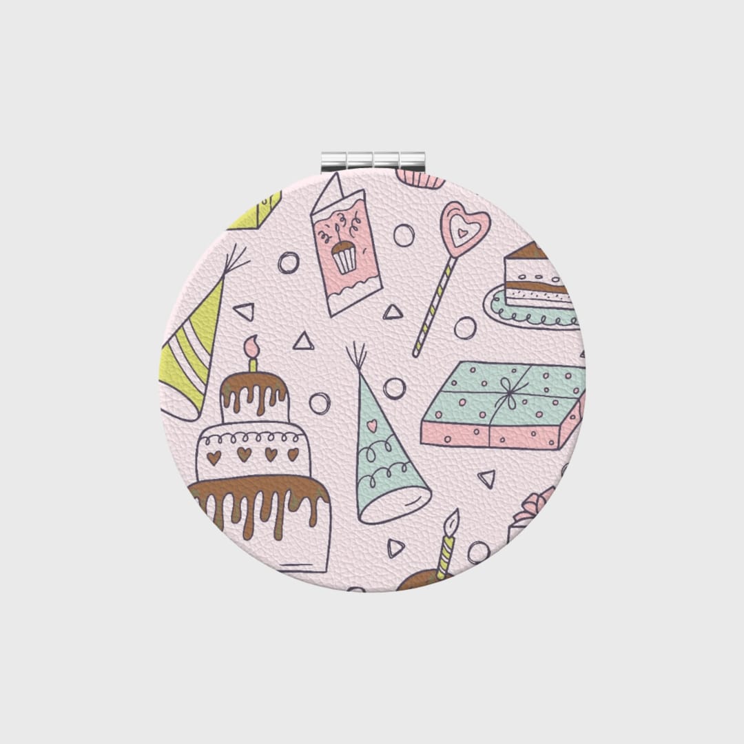 Custom Portable Pocket Makeup Mirror – Personalized PU Compact Mirror (Round) - 1