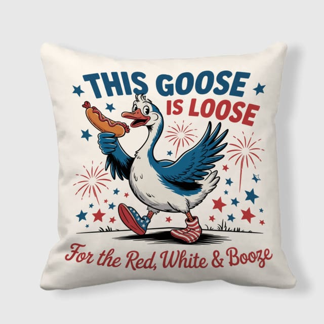 Funny Patriotic Goose Throw Pillow for 4th of July Decor