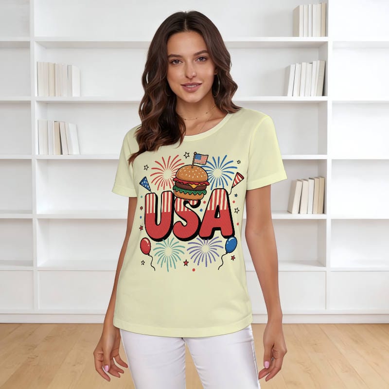 USA Burger Patriotic Women's T-Shirt for 4th of July Wear
