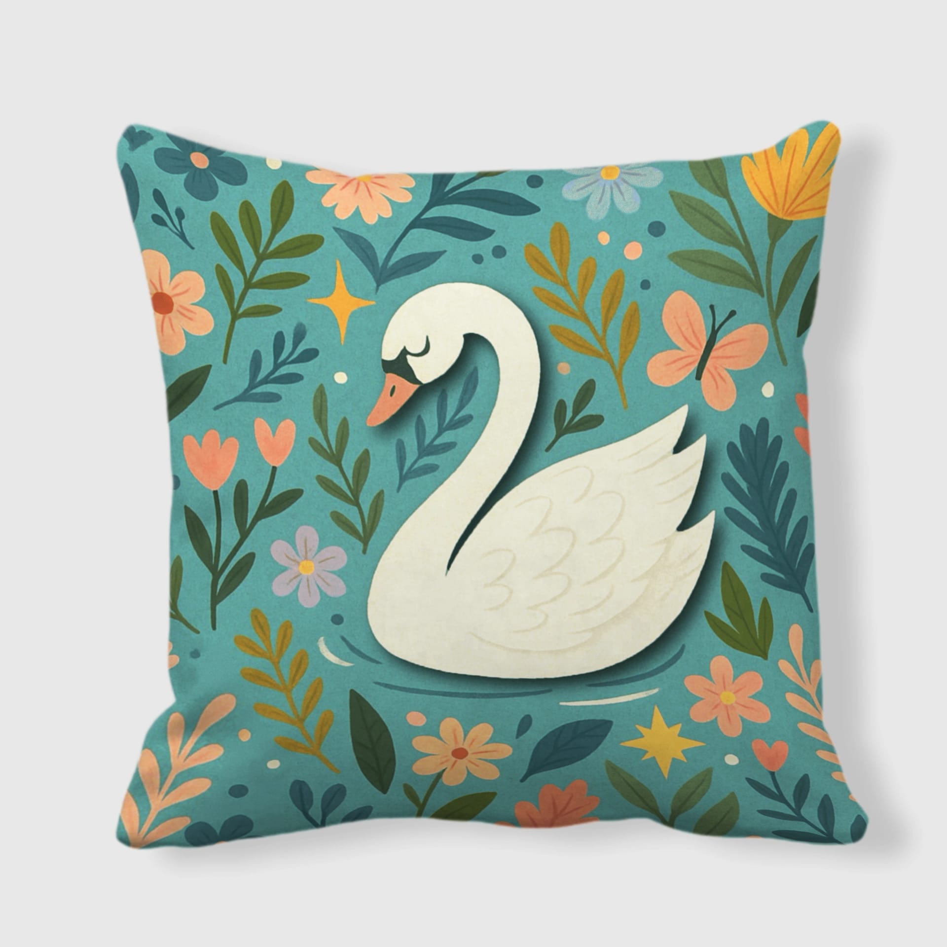 White Swan Floral Throw Pillows for Home Decor & Gifting