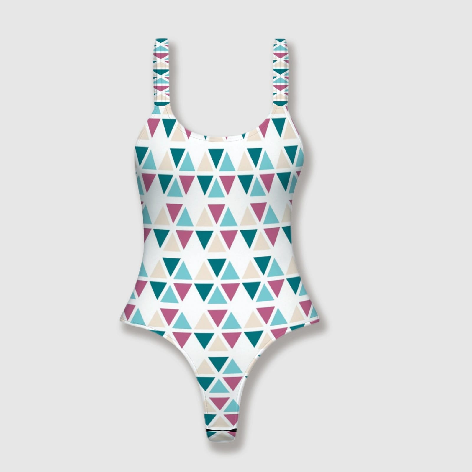 Geometric Triangle Thong Swimsuit with Snap Crotch for Women