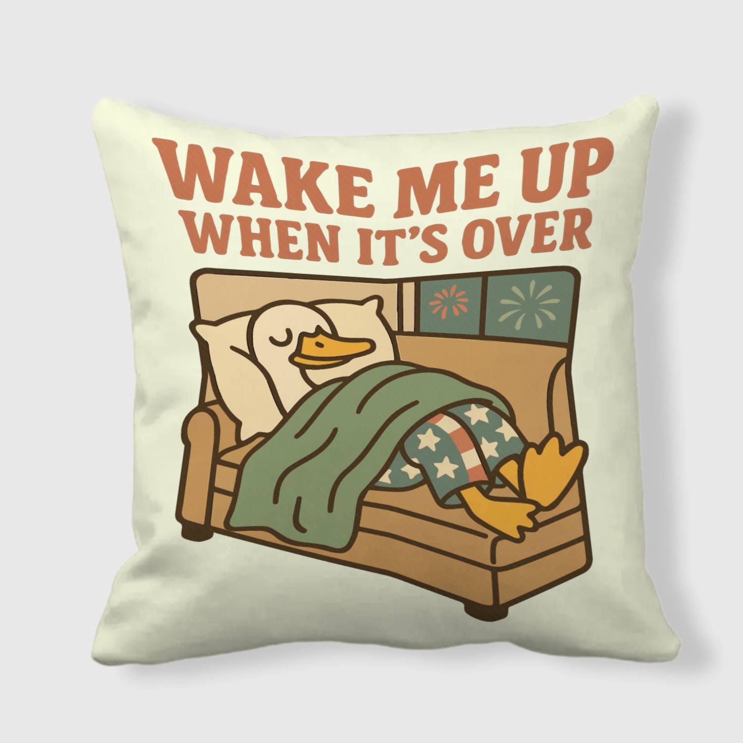 Funny Patriotic Duck Throw Pillow for USA Holiday Home Decor