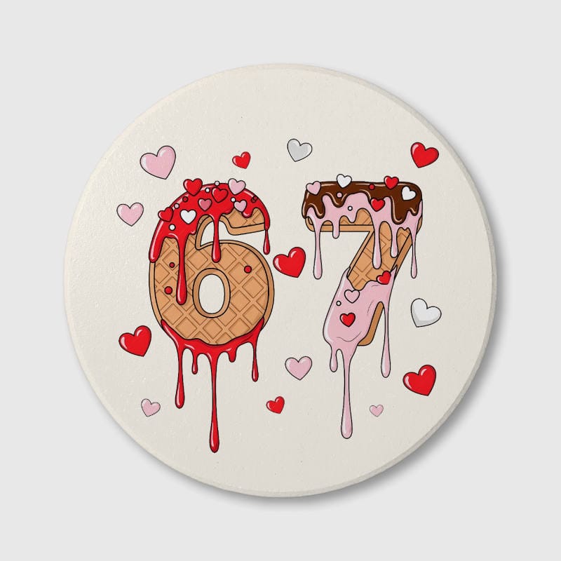 67 Heart Waffle Ceramic Coaster for Valentine's Day Gift