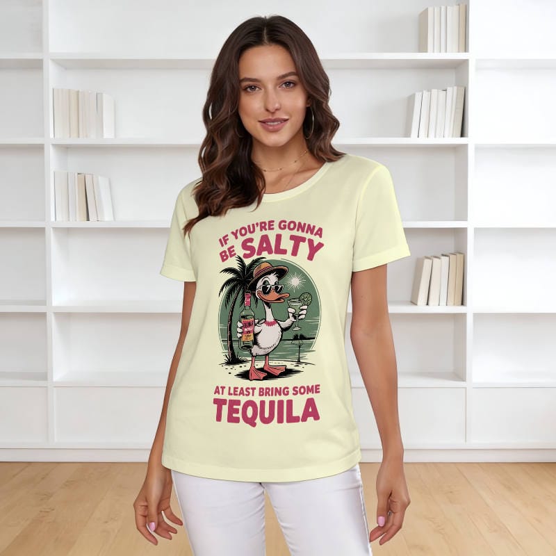 Funny Salty Tequila Duck T-Shirt for Women Summer Daily Wear