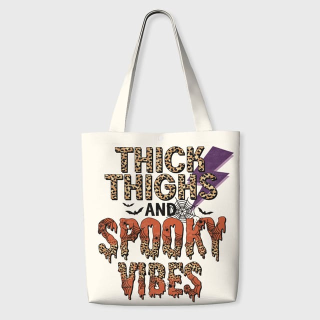 Thick Thighs Spooky Vibes Tote Bag for Halloween Gifts