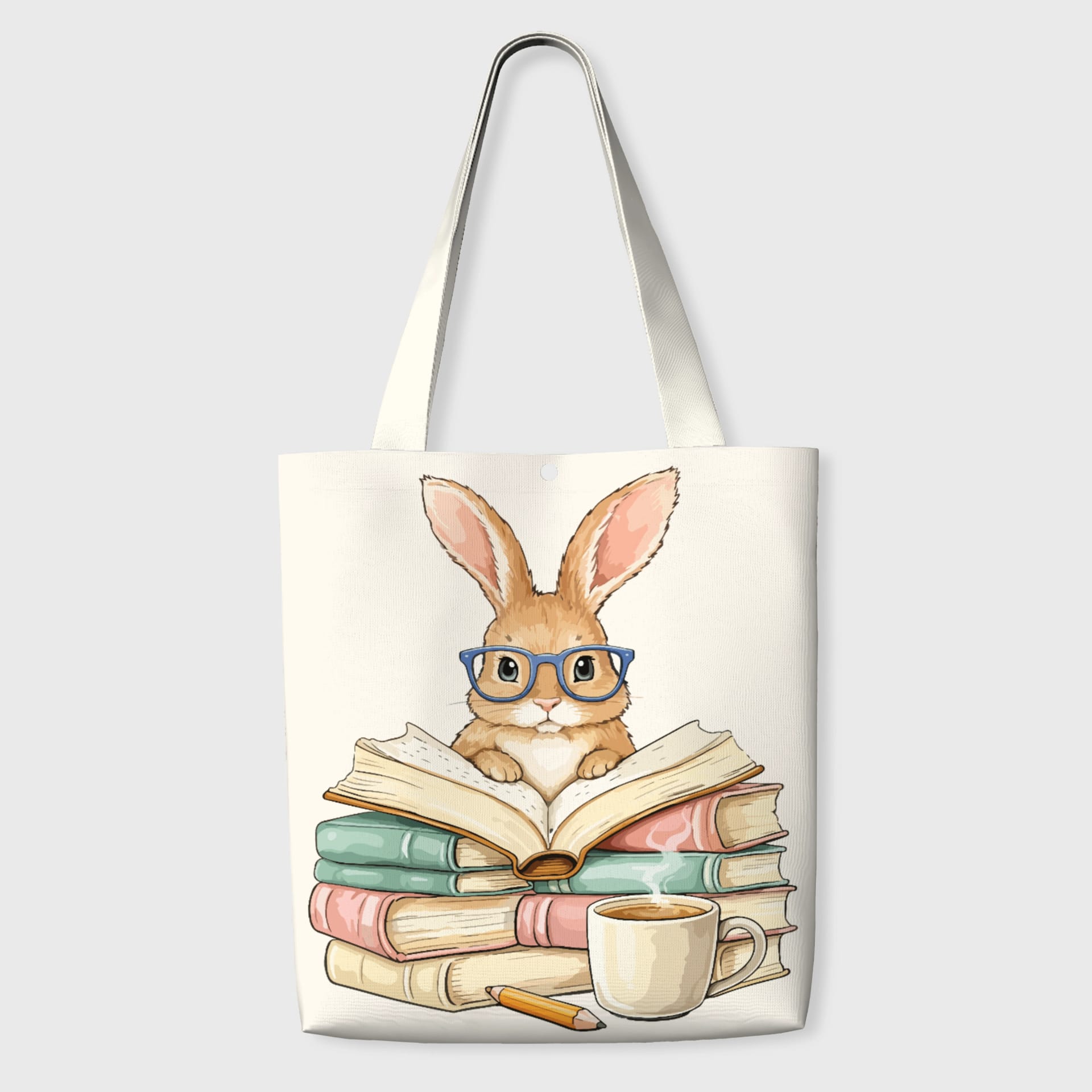 Cute Book Bunny Tote Bag for Book Lovers Daily Use