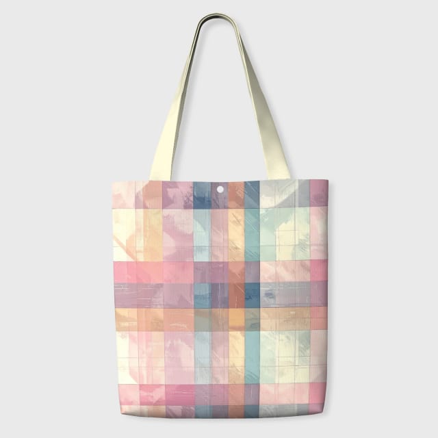Pastel Watercolor Plaid Tote Bag for Daily Gifting