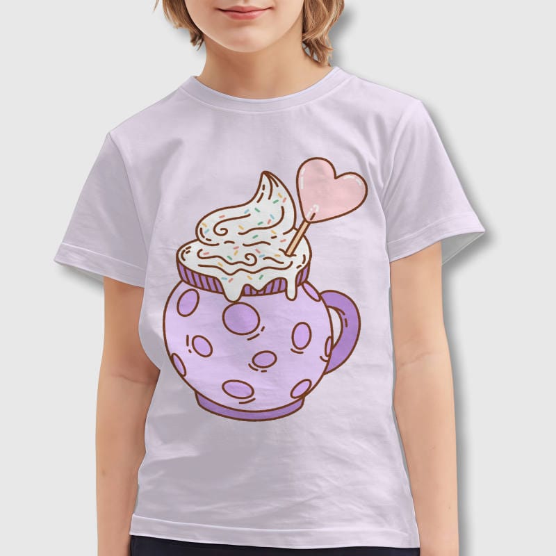 Cute Hot Cocoa Heart Kids T-Shirt for Girls Valentine Gift